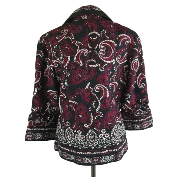 Coldwater Creek Open Front Paisley Motif 3/4 Ruched Sleeve Jacket NWT - Picture 4 of 9